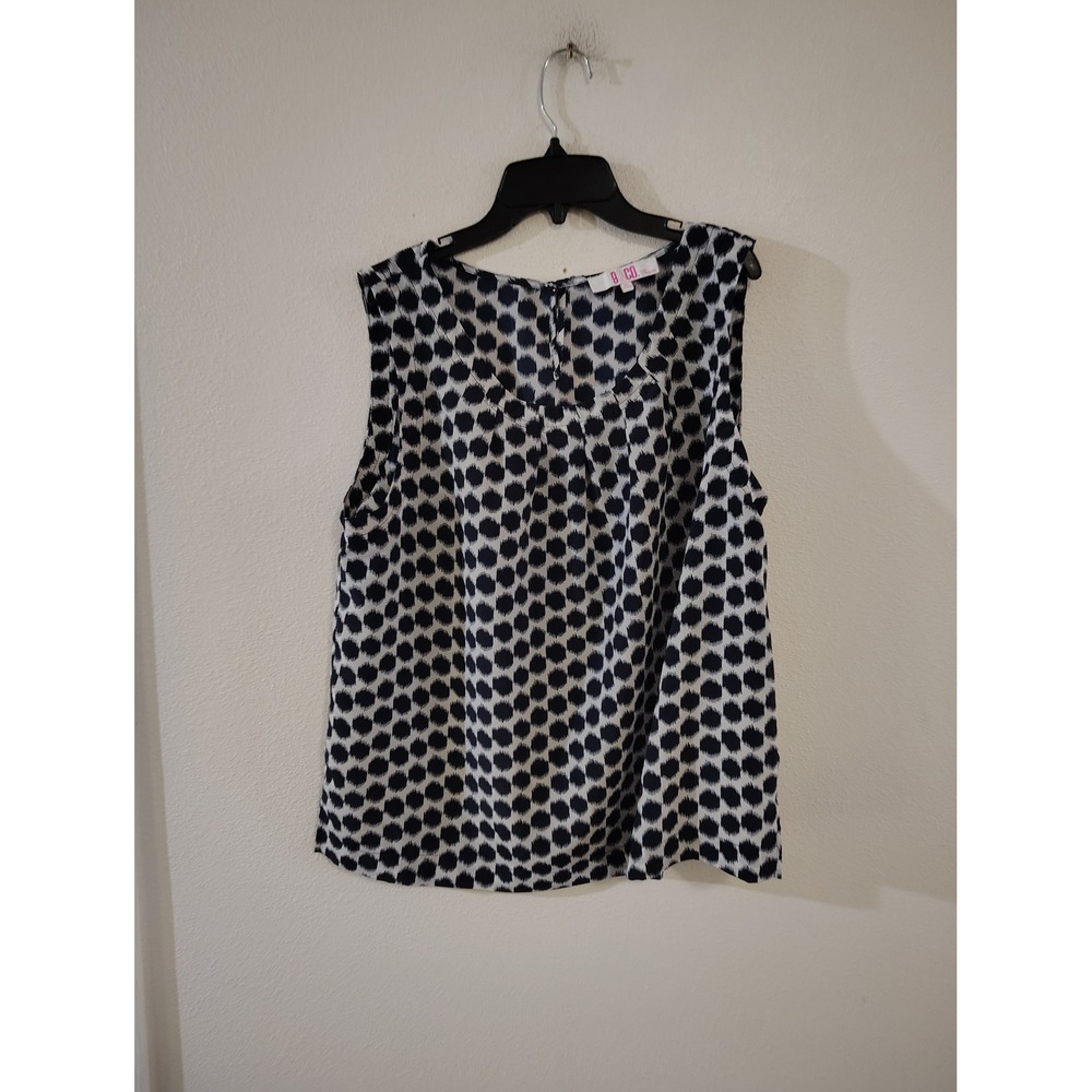 9 & Co. Navy Blue White Polka Dot Ikat Sleeveless Blouse Shell Top XL